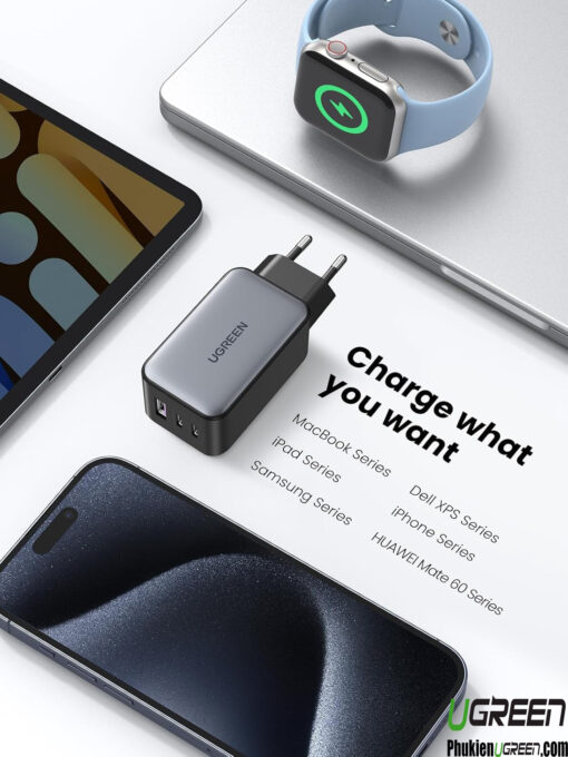 Bộ Sạc Nhanh GaN 65W 3 Cổng bao gồm 2 Cổng USB-C 1 Cổng USB A Ugreen 10335