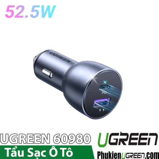 Tẩu Sạc Nhanh Cho Ô Tô 2 Cổng USB-C và USB A 52.5W Ugreen 60980