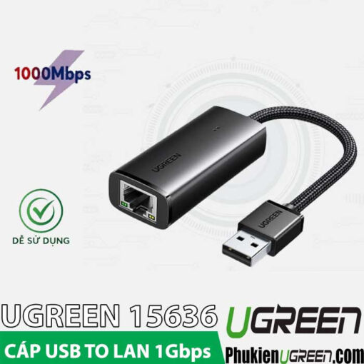 Cáp Chuyển USB Sang LAN Tốc Độ 1000Mbps Dây Bọc Nylon Ugreen 15636 CM650