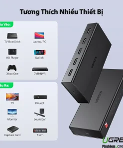 Bộ chia HDMI Ugreen 90514 hỗ trợ 1 vào 4 ra 4K@60Hz, tương thích nhiều thiết bị từ PC, TV Box, Nintendo Switch, Xbox đến TV, máy chiếu, soundbar