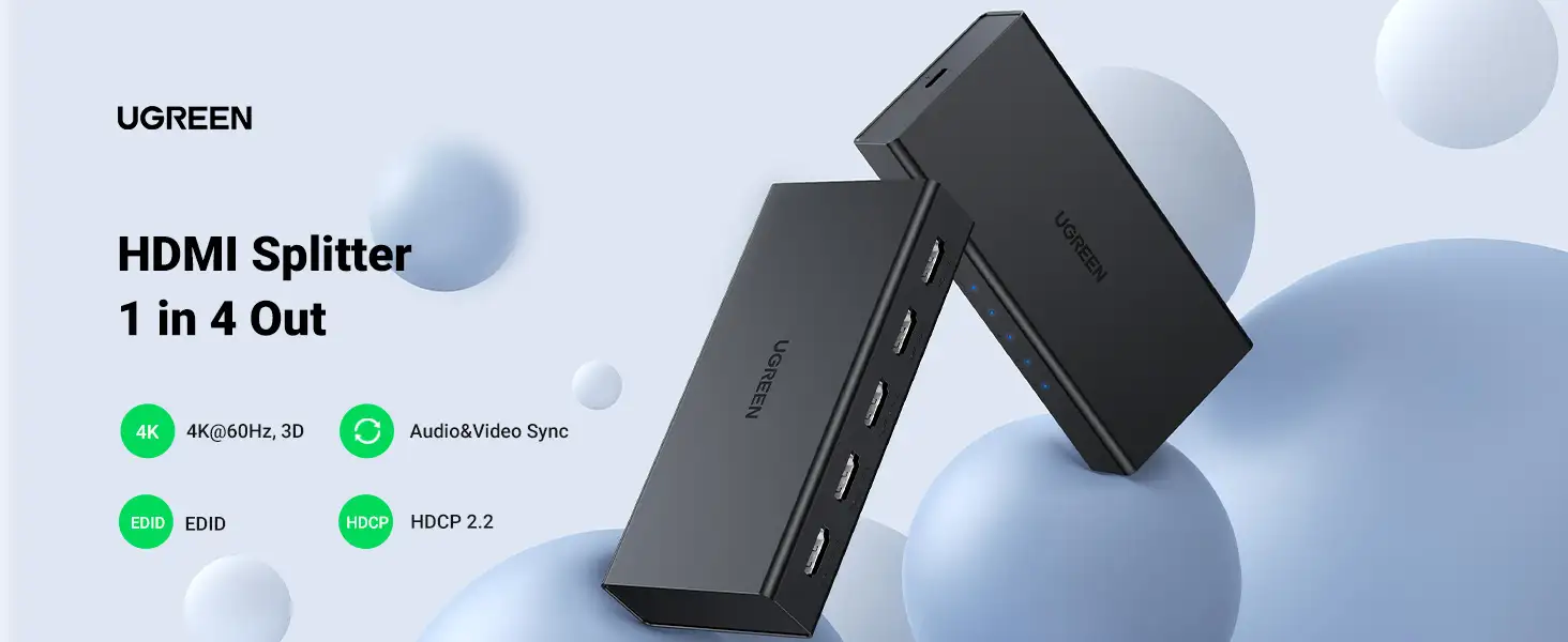 Bộ Chia HDMI 2.0 1 Ra 4 Hỗ Trợ 4K@60Hz Ugreen 90514 20 Bộ chia HDMI Ugreen 90514 1 vào 4 ra hỗ trợ 4K@60Hz, EDID, HDCP 2.2, Audio Video Sync