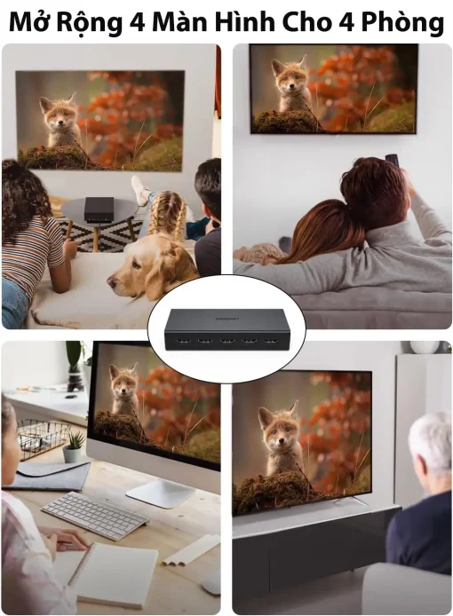 Bộ chia HDMI Ugreen 90514 hỗ trợ 1 vào 4 ra, mở rộng nội dung ra 4 màn hình ở 4 phòng khác nhau