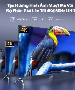 Bộ chia HDMI Ugreen 90514 hỗ trợ 1 vào 4 ra, độ phân giải tối đa 4K@60Hz UHD, HDR, HDCP 2.2