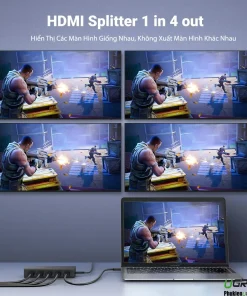 Bộ chia HDMI Ugreen 90514 hỗ trợ 1 vào 4 ra 4K@60Hz, hiển thị cùng nội dung trên 4 màn hình giống nhau
