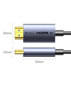 Kích Thước Đầu Cáp HDMI 2.1 Sợi Quang Ugreen HD183 (Model 55504, 55505, 55506, 55507, 55508, 55509, 55510) – Đầu Hợp Kim Nhôm Mạ Vàng 24K, Chiều Dài 35mm, Cao 20mm