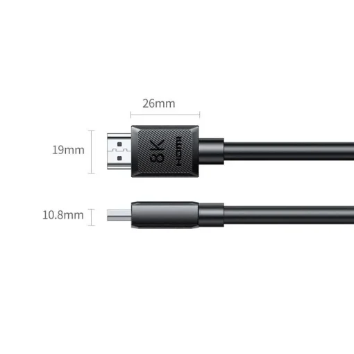 Cáp HDMI 2.1 8K Ugreen HD175 – Ugreen 45429, 55406, 45430, 45431, 45432, 45433, 45434, 45435, 45436, 45437 – kích thước đầu cáp 26mm × 19mm, độ dày 10.8mm, thiết kế nhỏ gọn, dễ lắp đặt cho TV và thiết bị HDMI 2.1
