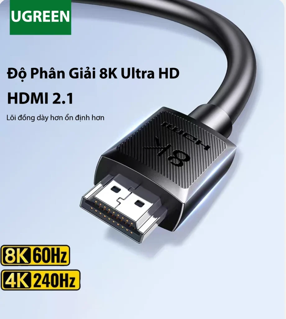 Cáp HDMI 2.1 Dài 1M Hỗ Trợ 8K@60Hz 4K@240Hz Ugreen 45430 26 Cáp HDMI 2.1 8K Ultra HD Ugreen HD175 – Ugreen 45429, 55406, 45430, 45431, 45432, 45433, 45434, 45435, 45436, 45437 – hỗ trợ 8K@60Hz, 4K@240Hz, HDMI 2.1, lõi đồng dày hơn, ổn định hơn, HDR10+, eARC