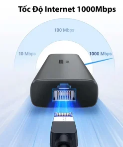 Bộ Chuyển USB-C Sang HDMI 4K@60Hz, 2x USB-A10Gbps, Lan 1Gbps,USB-C 3.2 Gen2 10Gbps,PD 100W Ugreen 45000 13 Cổng mạng RJ45 Gigabit trên Hub Ugreen 45000 hỗ trợ tốc độ Internet 1Gbps, truyền dữ liệu ổn định và giảm độ trễ khi kết nối máy tính, laptop, MacBook.