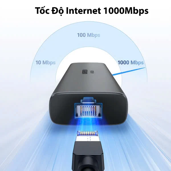 Bộ Chuyển USB-C Sang HDMI 4K@60Hz, 2x USB-A10Gbps, Lan 1Gbps,USB-C 3.2 Gen2 10Gbps,PD 100W Ugreen 45000 5 Cổng mạng RJ45 Gigabit trên Hub Ugreen 45000 hỗ trợ tốc độ Internet 1Gbps, truyền dữ liệu ổn định và giảm độ trễ khi kết nối máy tính, laptop, MacBook.