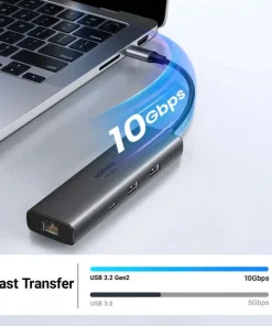 Bộ Chuyển USB-C Sang HDMI 4K@60Hz, 2x USB-A10Gbps, Lan 1Gbps,USB-C 3.2 Gen2 10Gbps,PD 100W Ugreen 45000 14 Hub USB-C Ugreen 45000 hỗ trợ truyền dữ liệu tốc độ cao 10Gbps qua cổng USB 3.2 Gen2, sao chép file nhanh gấp đôi USB 3.0, kết nối ổ cứng và thiết bị ngoại vi ổn định.