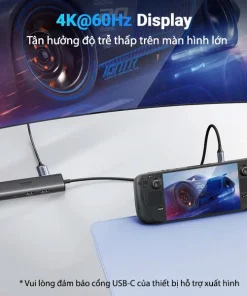 Bộ Chuyển USB-C Sang HDMI 4K@60Hz, 2x USB-A10Gbps, Lan 1Gbps,USB-C 3.2 Gen2 10Gbps,PD 100W Ugreen 45000 16 Hub USB-C Ugreen 45000 hỗ trợ xuất hình ảnh 4K@60Hz qua cổng HDMI, hiển thị mượt mà, độ trễ thấp trên màn hình lớn khi kết nối laptop, iPad hoặc máy chơi game.