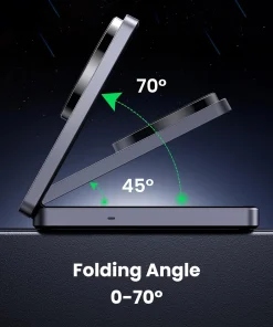 Ugreen 45056 – Đế sạc không dây MagSafe 2in1 có thiết kế gập linh hoạt, điều chỉnh góc từ 0° đến 70°, dễ dàng tùy chỉnh góc nhìn khi sạc iPhone hoặc xem video.