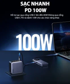 Hub USB-C 7-in-1 Ugreen 45155 hỗ trợ sạc nhanh PD 100W qua cổng USB-C