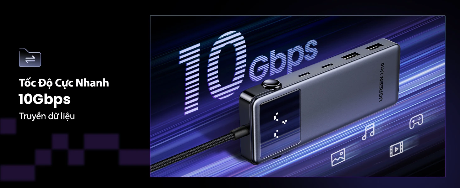 Hub USB-C 6 in 1 Groovy Robot Uno Ugreen 35998 Hỗ Trợ 4K@60Hz , 2x USB 3.2, 2x USB-C 3.2 Tốc Độ 10Gbps 22 Hub USB-C 6 in 1 Ugreen 35998 CM888 – Tốc độ truyền dữ liệu 10Gbps qua USB 3.2 Gen 2