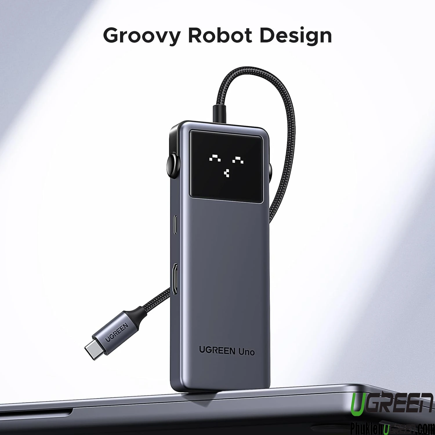 Hub USB-C 6 in 1 Groovy Robot Uno Ugreen 35998 Hỗ Trợ 4K@60Hz , 2x USB 3.2, 2x USB-C 3.2 Tốc Độ 10Gbps 4 Hub USB-C 6 in 1 Ugreen 35998 CM888 Groovy Robot Uno – Thiết kế robot LED thông minh, hiện đại và thân thiện