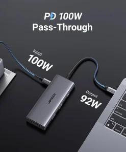 Hub USB-C 7 Trong 1 Ugreen 15531 Hỗ Trợ HDMI 4K@30Hz, 2x USB 3.2, 1X USB-C Tốc Độ 10Gbps, PD 100W, SD/TF 10 Hub USB-C 7 trong 1 Ugreen 15531 hỗ trợ sạc nhanh PD 100W Pass-Through, truyền công suất ổn định cho MacBook, laptop USB-C, hiệu suất cao