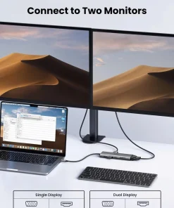 Hub Ugreen CM639 45520 kết nối MacBook với 2 màn hình đồng thời qua HDMI 4K và VGA 1080p cho setup đa màn hình