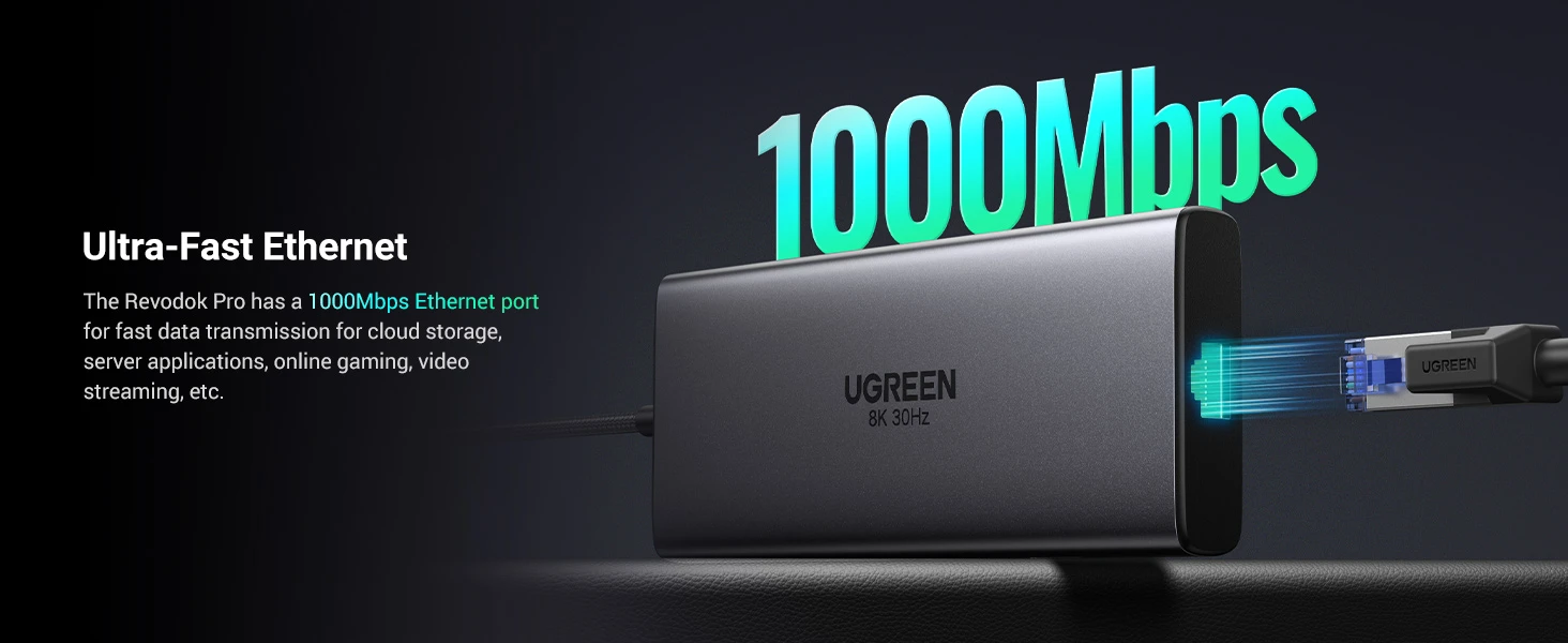 Hub USB-C UGREEN Revodok Pro tích hợp cổng Ethernet 1000Mbps, kết nối mạng LAN tốc độ cao cho laptop