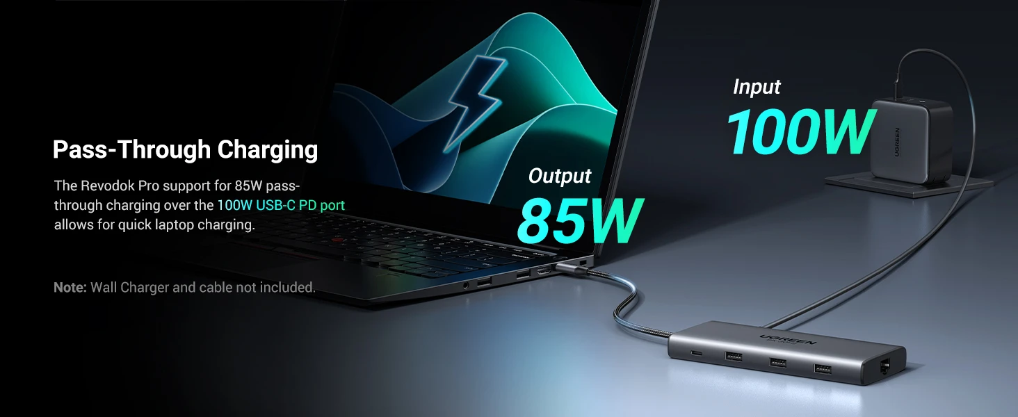 Hub USB-C UGREEN Revodok Pro hỗ trợ sạc nhanh pass-through 85W qua cổng USB-C PD 100W