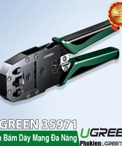 Kìm bấm mạng Ugreen 35971 NW304 thân thép Q235 màu đen, tay cầm TPE xanh lá, khuôn bấm RJ45 8P8C và RJ12 6P6C nhìn thấy rõ