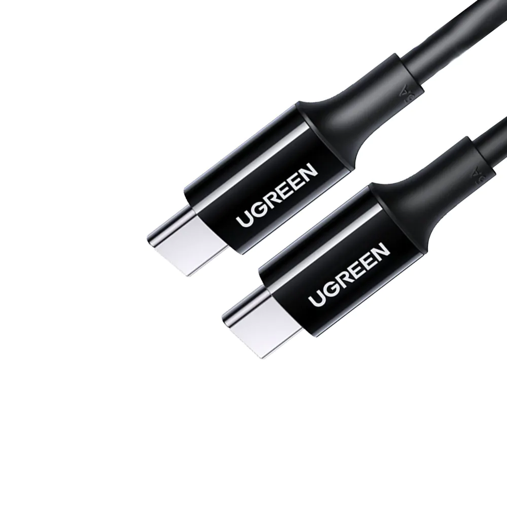 Cáp Sạc USB Type-C Dài 2M Ugreen 80372 — Hỗ Trợ PD 100W/5A, QC4.0 2 Cáp Ugreen US300 in ký hiệu 5A trên dây, 2 đầu nối USB-C khắc logo UGREEN