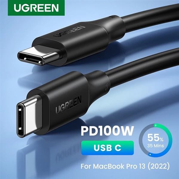 Cáp Sạc USB Type-C Dài 2M Ugreen 80372 — Hỗ Trợ PD 100W/5A, QC4.0 5 Cáp Ugreen US300 PD100W sạc MacBook Pro 13 2022 đạt 55% pin trong 35 phút