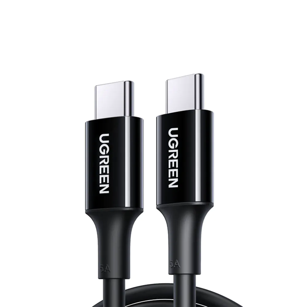 Cáp Sạc USB Type-C Dài 2M Ugreen 80372 — Hỗ Trợ PD 100W/5A, QC4.0 3 Cáp Ugreen US300 cả 2 đầu nối đều in ký hiệu 5A, thiết kế đối xứng hoàn toàn