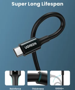 Cáp Sạc USB Type-C Dài 2M Ugreen 80372 — Hỗ Trợ PD 100W/5A, QC4.0 15 Cáp Ugreen US300 độ dày vỏ 0.8mm, chịu được hơn 10000 lần uốn gập bền bỉ