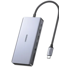 Docking Station Revodok Pro 313 13 in 1 Ugreen 15978 Vỏ Nhôm Cao Cấp — Ra HDMI, DP, USB, LAN, SD/TF, PD 100W 10 Ugreen Revodok Pro 313 vỏ nhôm nguyên khối, cáp bện USB-C host dài kết nối laptop