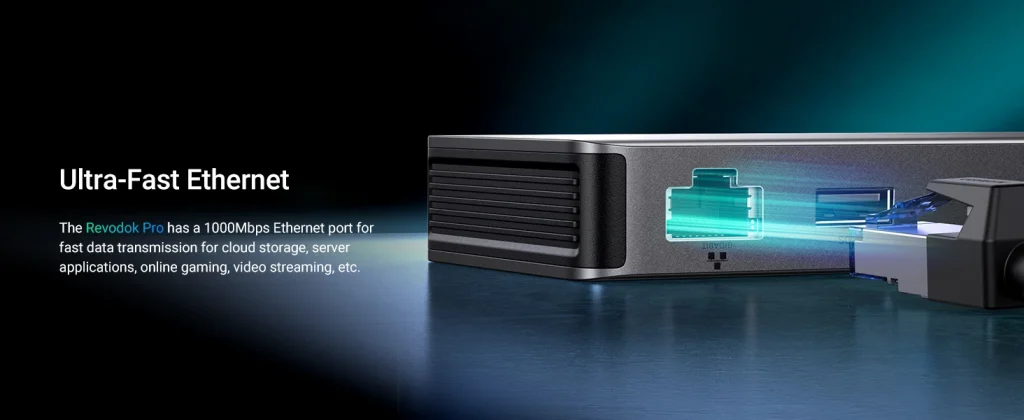 Docking Station Revodok Pro 313 13 in 1 Ugreen 15978 Vỏ Nhôm Cao Cấp — Ra HDMI, DP, USB, LAN, SD/TF, PD 100W 19 Cổng Ethernet 1000Mbps Ugreen Revodok Pro 313 cho cloud storage, gaming, streaming