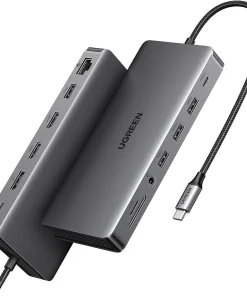 Ugreen Revodok Pro 313 hai mặt bên: HDMI, DP, LAN, USB-A/C tốc độ 5-10Gbps, SD/TF