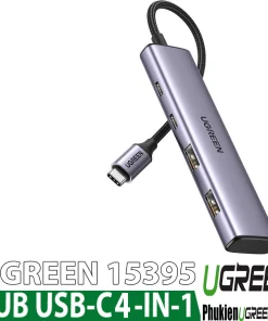 Hub USB-C 4 in 1 Ugreen 15395 với 2 cổng USB-C và 2 cổng USB-A, dây bện
