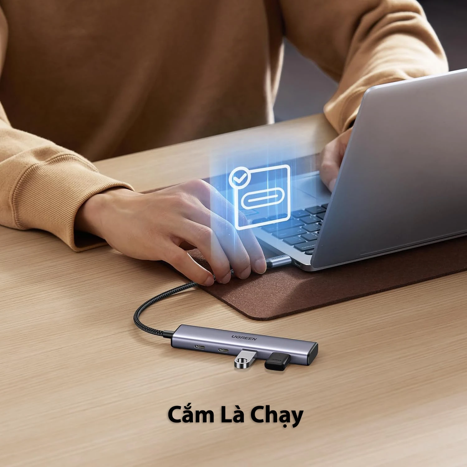 Hub Chia USB-C Ra 4 Cổng Ugreen 15395 Vỏ Hợp Kim Nhôm — 2 USB-A + 2 USB-C, USB 3.0 5Gbps 5 Hub USB-C Ugreen 15395 cắm là chạy, không cần cài đặt driver