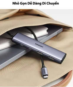 Hub Chia USB-C Ra 4 Cổng Ugreen 15395 Vỏ Hợp Kim Nhôm — 2 USB-A + 2 USB-C, USB 3.0 5Gbps 14 Hub USB-C Ugreen 15395 nhỏ gọn, dễ dàng mang theo trong balo cùng laptop