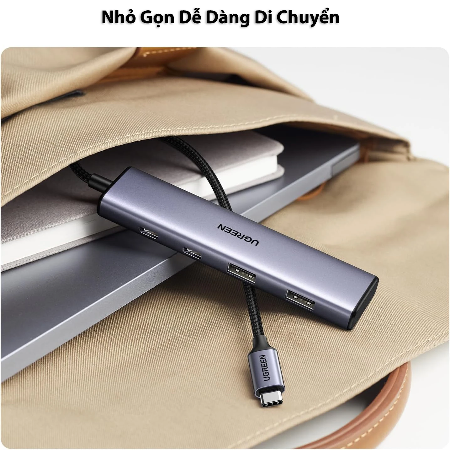 Hub Chia USB-C Ra 4 Cổng Ugreen 15395 Vỏ Hợp Kim Nhôm — 2 USB-A + 2 USB-C, USB 3.0 5Gbps 6 Hub USB-C Ugreen 15395 nhỏ gọn, dễ dàng mang theo trong balo cùng laptop
