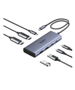 Hub USB-C 7 Trong 1 Ugreen 45379 CM639 Vỏ Hợp Kim Nhôm. Hỗ Trợ 2 HDMI 4K@60Hz, USB-A/C 10Gbps, Sạc PD 100W 10 Hub USB-C 7 in 1 Ugreen 45379 CM639 kèm đầy đủ cáp HDMI, cáp USB-C và USB-A đi kèm