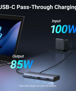 Hub USB-C 7 Trong 1 Ugreen 45379 CM639 Vỏ Hợp Kim Nhôm. Hỗ Trợ 2 HDMI 4K@60Hz, USB-A/C 10Gbps, Sạc PD 100W 13 Hub USB-C Ugreen 45379 sạc pass-through Input 100W Output 85W cho laptop