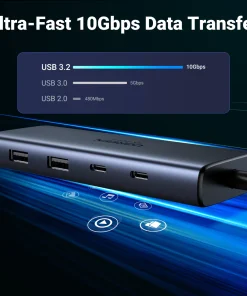 Hub USB-C 7 Trong 1 Ugreen 45379 CM639 Vỏ Hợp Kim Nhôm. Hỗ Trợ 2 HDMI 4K@60Hz, USB-A/C 10Gbps, Sạc PD 100W 12 So sánh tốc độ USB 3.2 10Gbps, USB 3.0 5Gbps, USB 2.0 480Mbps trên hub Ugreen 45379