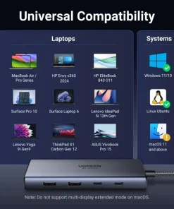 Hub USB-C 7 Trong 1 Ugreen 45379 CM639 Vỏ Hợp Kim Nhôm. Hỗ Trợ 2 HDMI 4K@60Hz, USB-A/C 10Gbps, Sạc PD 100W 15 Hub USB-C Ugreen 45379 tương thích Windows 11/10, Linux Ubuntu, macOS 11 trở lên