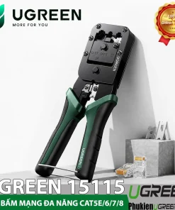 Kìm bấm mạng đa năng Ugreen 15115 tay cầm xanh lá đen, khuôn ép CAT.7 CAT.8 8P, chính hãng Ugreen Việt Nam
