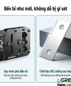 Kìm Bấm Mạng Đa Năng 6P/8P CAT5/6/7/8 Ugreen 15115 ( Tặng lưỡi dao thay thế đi kèm ) 23 Lưỡi thép kìm bấm mạng Ugreen 15115 chống oxy hóa, khuôn ép phủ điện chống mài mòn