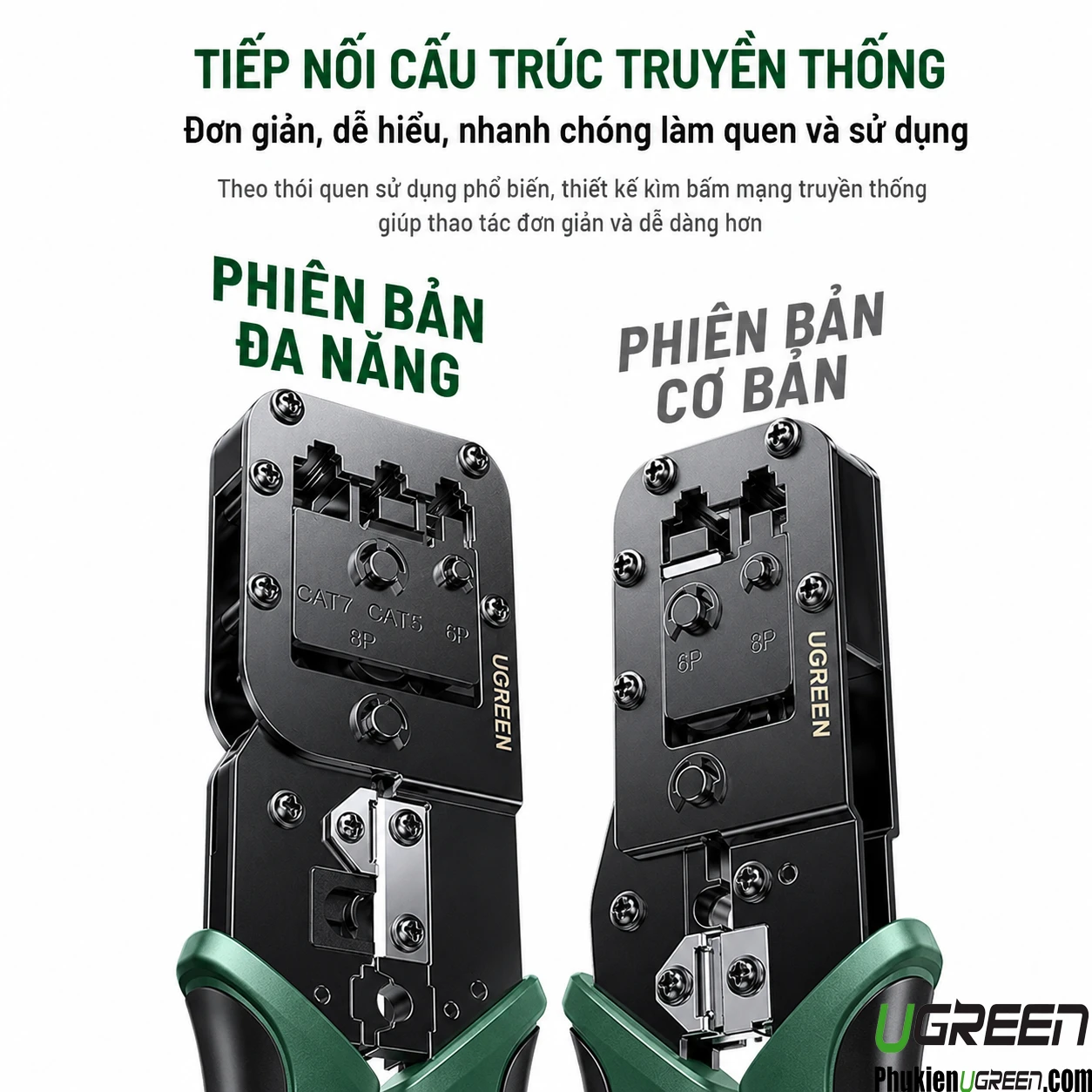 Kìm Bấm Mạng Đa Năng 6P/8P CAT5/6/7/8 Ugreen 15115 ( Tặng lưỡi dao thay thế đi kèm ) 9 Đầu ép phiên bản đa năng kìm bấm mạng Ugreen 15115 với khuôn CAT7 CAT5 6P 8P
