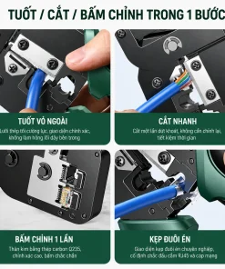 Kìm Bấm Mạng Đa Năng 6P/8P CAT5/6/7/8 Ugreen 15115 ( Tặng lưỡi dao thay thế đi kèm ) 27 4 bước tuốt cắt bấm kìm bấm mạng Ugreen 15115 với kẹp đuôi én cố định đầu RJ45