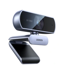 Webcam Ugreen 15728 nhìn nghiêng lộ khớp xoay điều chỉnh góc và cấu trúc chân kẹp lò xo bắt trên màn hình