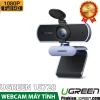 Webcam máy tính Ugreen 15728 Full HD 1080P với nắp che ống kính, chân kẹp màn hình, chính hãng Ugreen Việt Nam