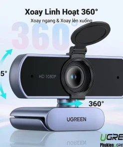 Webcam Ugreen 15728 xoay ngang 360° và nghiêng lên xuống [CẦN XÁC NHẬN: ±15° hay 180°], điều chỉnh góc linh hoạt