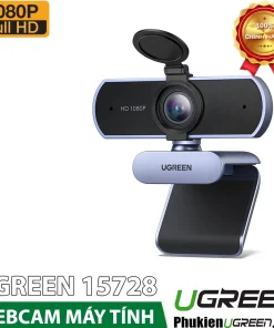 Webcam máy tính Ugreen 15728 Full HD 1080P với nắp che ống kính, chân kẹp màn hình, chính hãng Ugreen Việt Nam