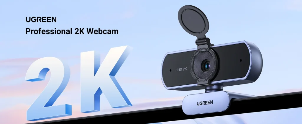 Webcam Ugreen 25442 2K gắn trên viền màn hình, cảm biến CMOS 4MP tự động lấy nét