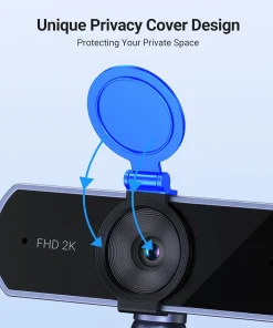 Cận cảnh nắp che ống kính webcam Ugreen 25442 đang gập mở lộ ống kính FHD 2K