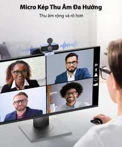 Webcam Ugreen 25442 với mic kép đa hướng thu âm khi họp video nhóm nhiều người